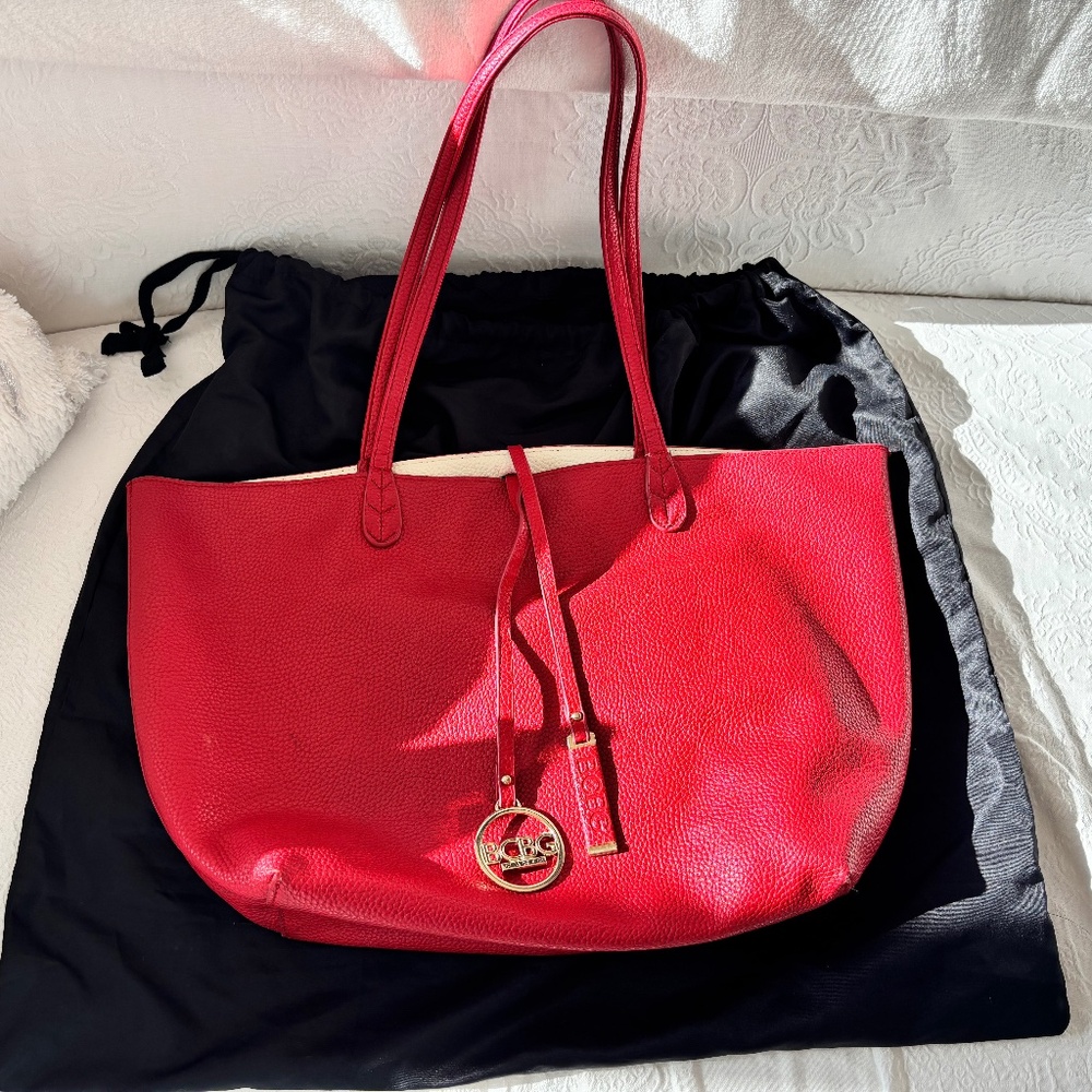 BCBG Red Leather Tote Bag with original Dust bag Included